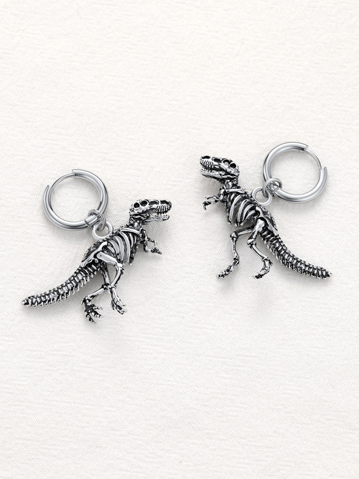 Tyrannosaurus Rex Huggie Hoops Punk Rock Earrings in Stainless Steel