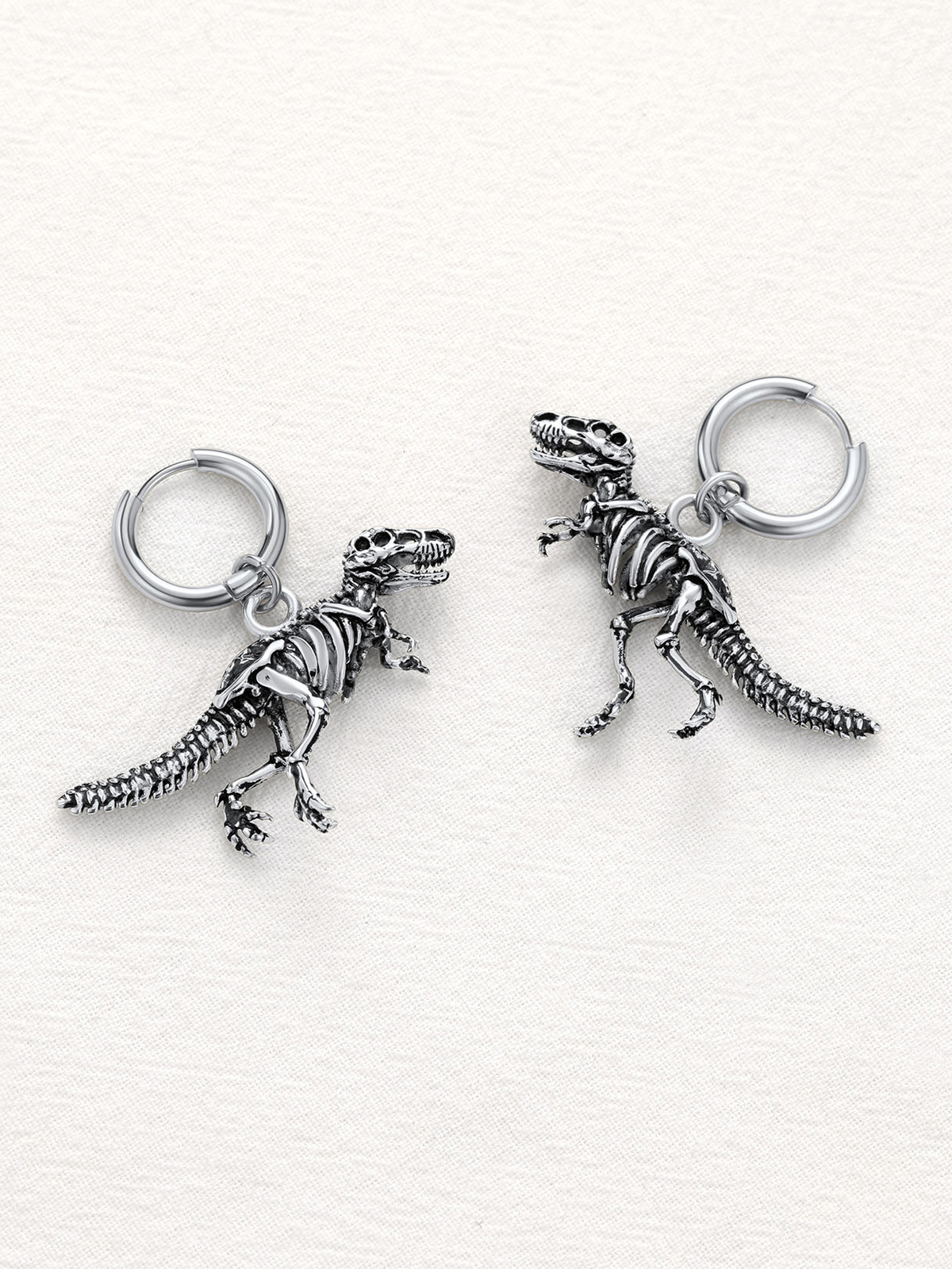 Tyrannosaurus Rex Huggie Hoops Punk Rock Earrings in Stainless Steel