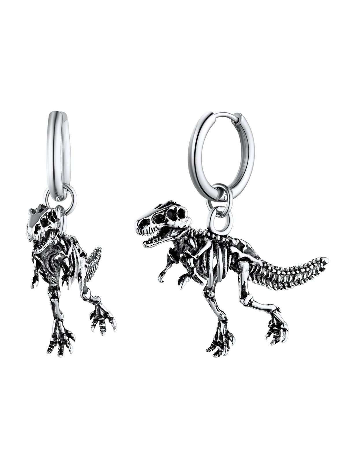 Tyrannosaurus Rex Huggie Hoops Punk Rock Earrings in Stainless Steel