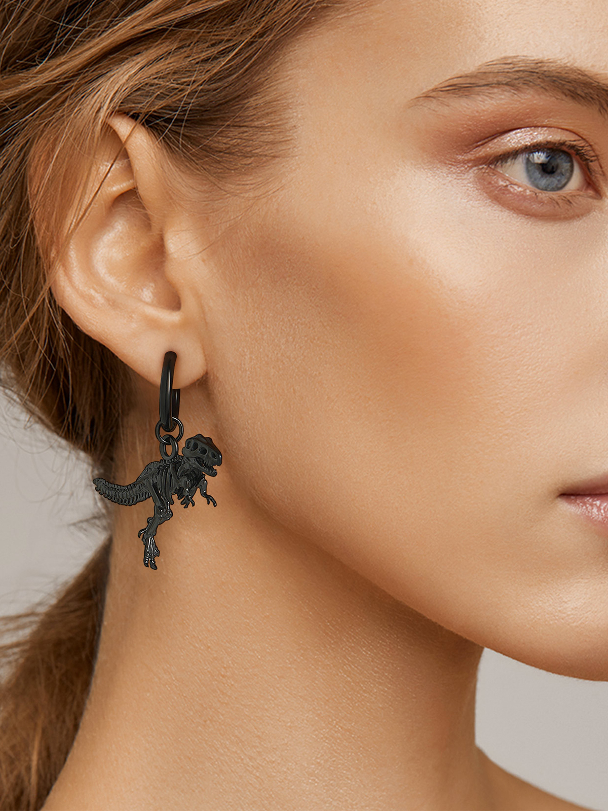Tyrannosaurus Rex Huggie Hoops Punk Rock Earrings in Black