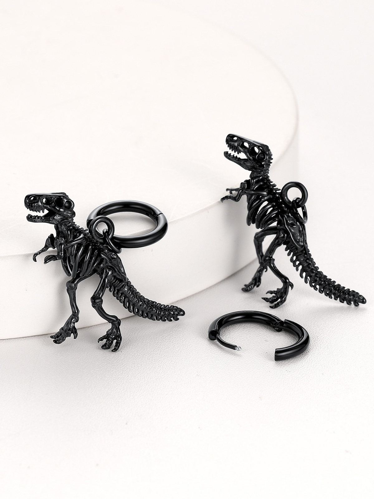 Tyrannosaurus Rex Huggie Hoops Punk Rock Earrings in Black