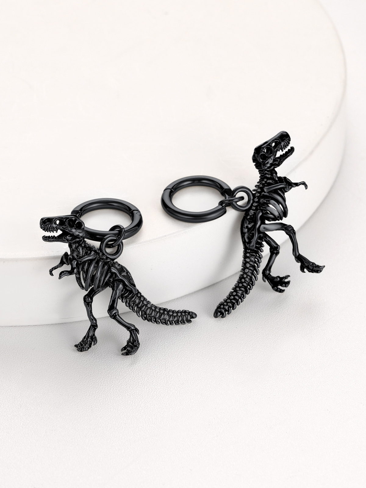 Tyrannosaurus Rex Huggie Hoops Punk Rock Earrings in Black