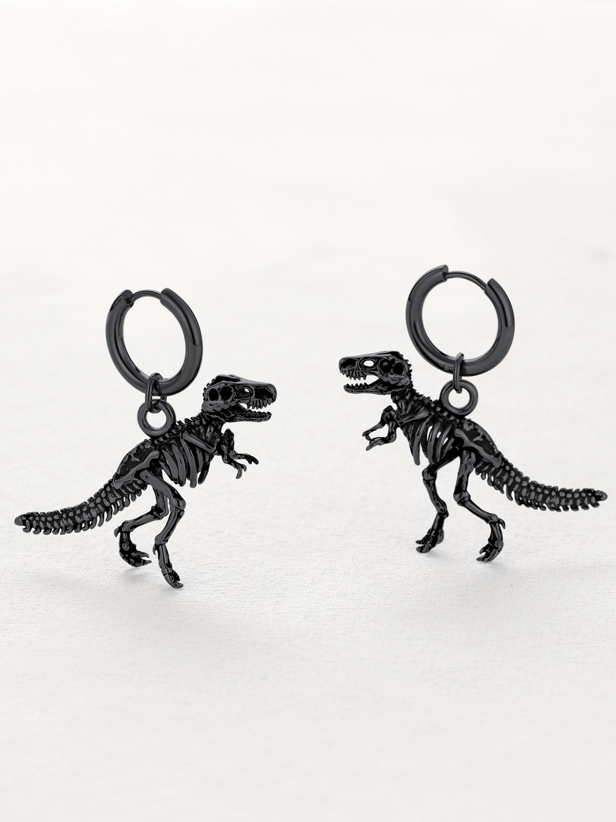 Tyrannosaurus Rex Huggie Hoops Punk Rock Earrings in Black