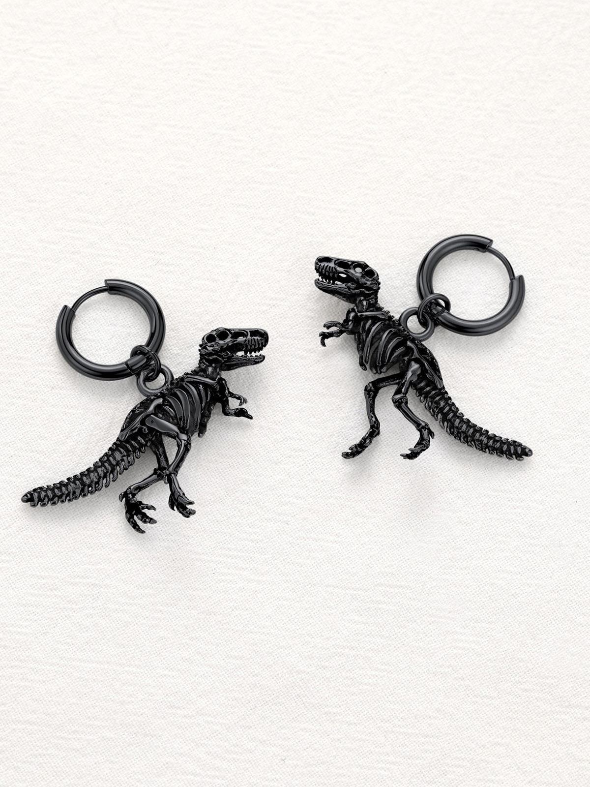 Tyrannosaurus Rex Huggie Hoops Punk Rock Earrings in Black