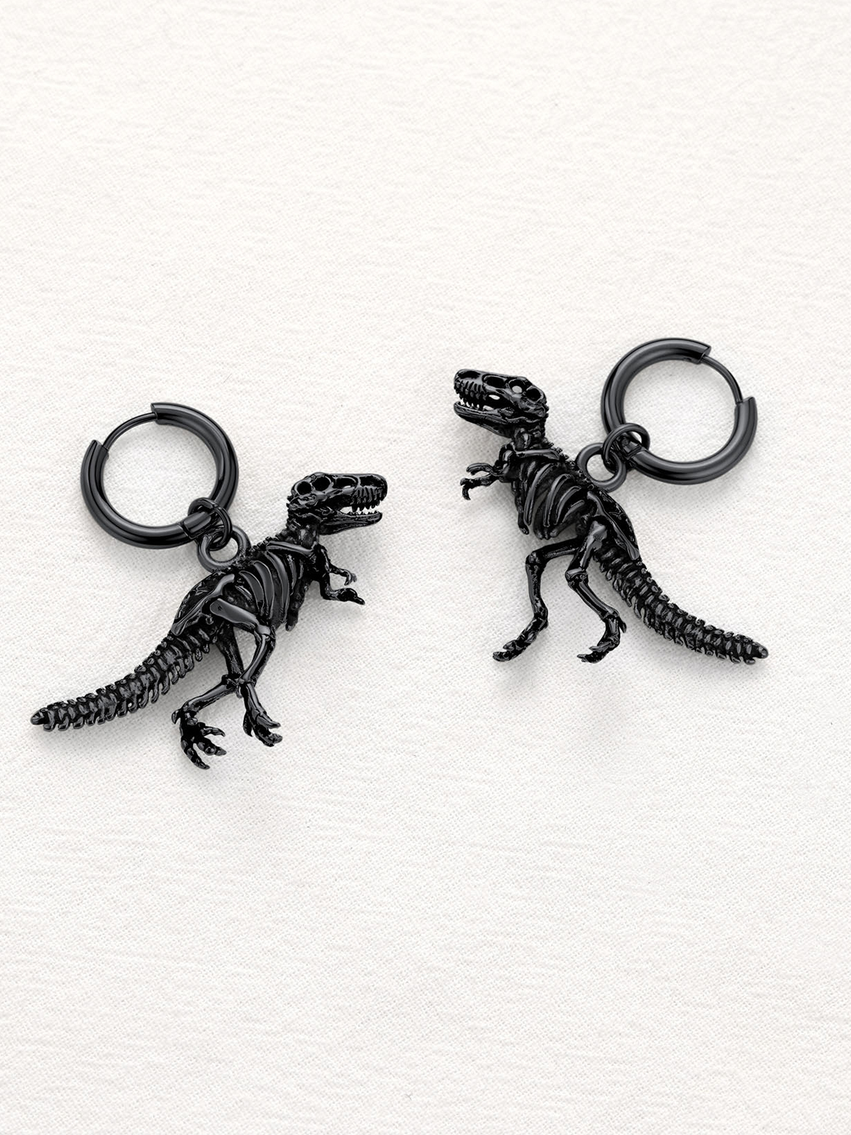 Tyrannosaurus Rex Huggie Hoops Punk Rock Earrings in Black