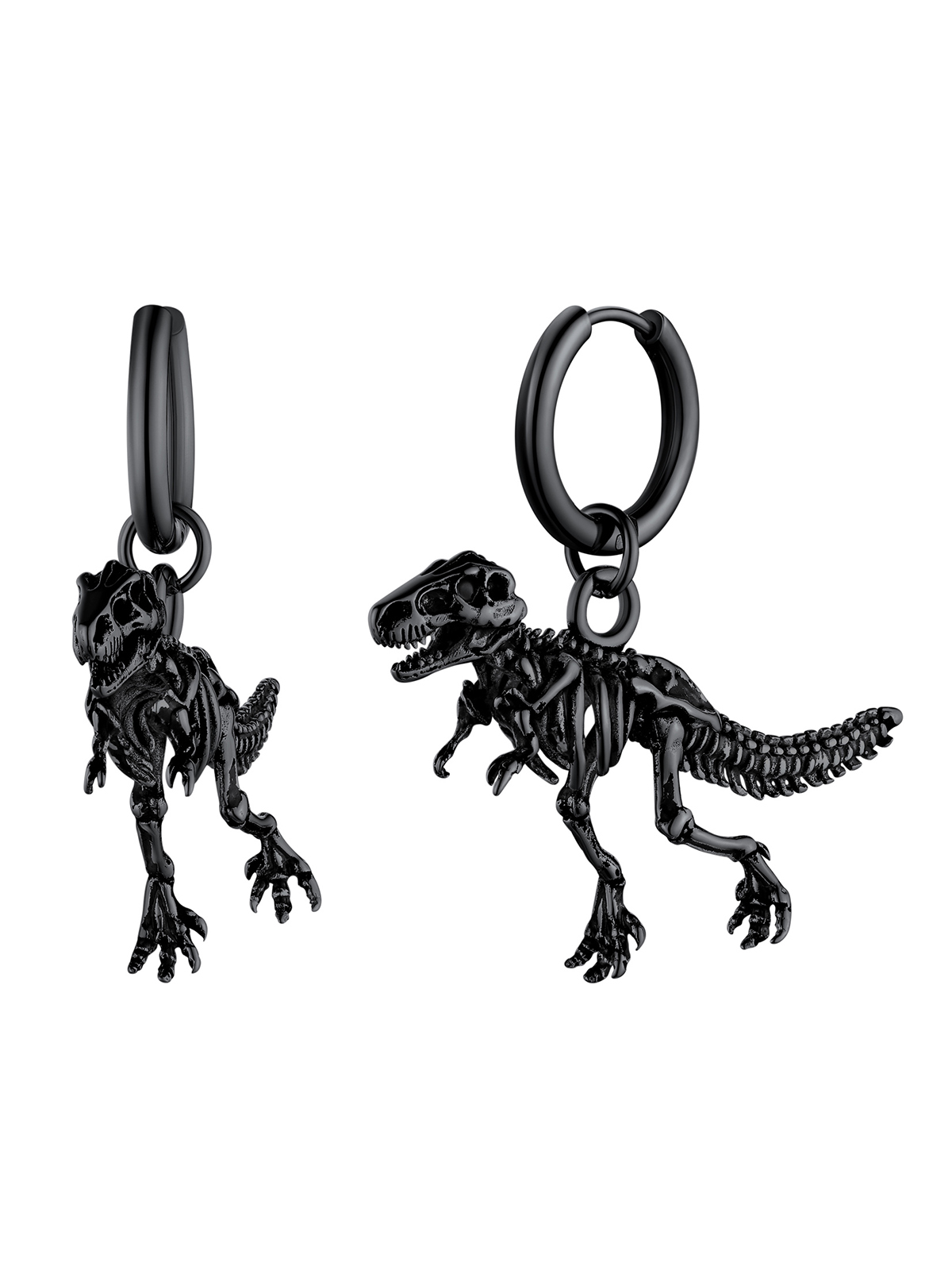 Tyrannosaurus Rex Huggie Hoops Punk Rock Earrings in Black