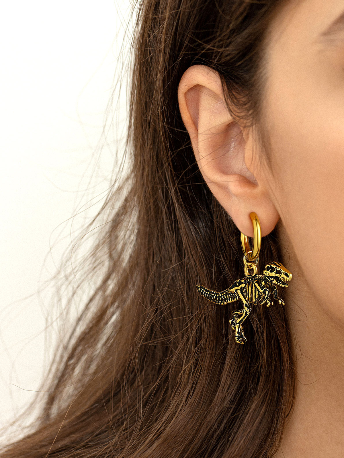 Tyrannosaurus Rex Huggie Hoops Punk Rock Earrings in 18K Gold