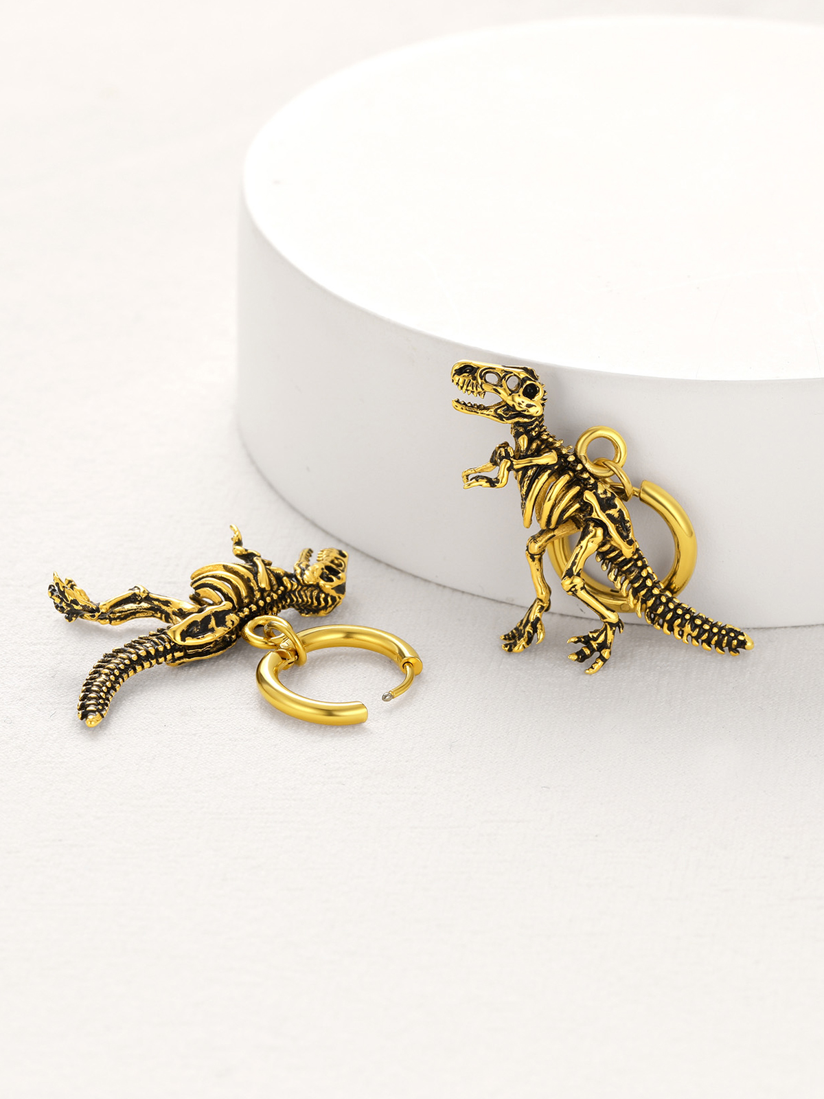 Tyrannosaurus Rex Huggie Hoops Punk Rock Earrings in 18K Gold
