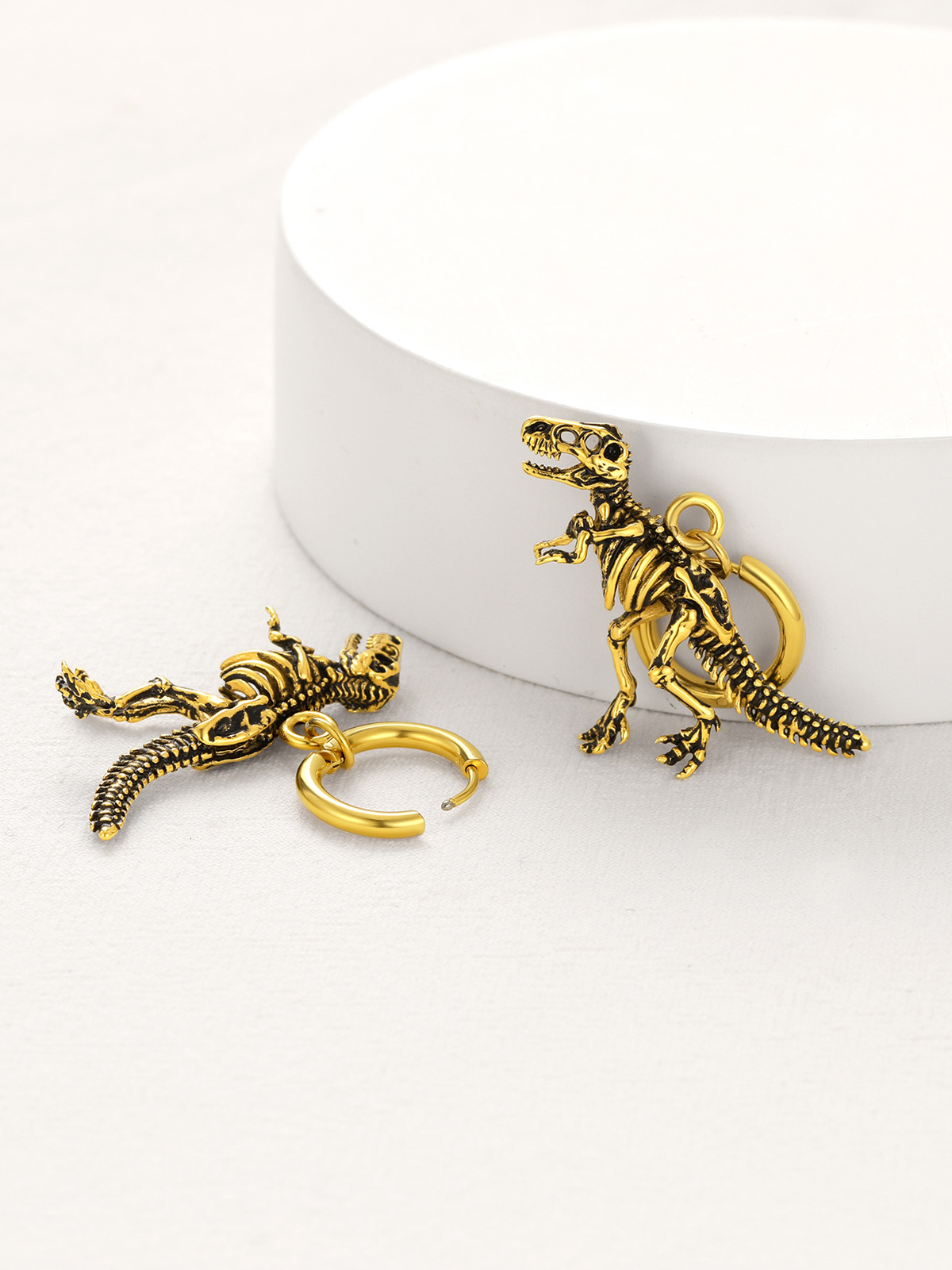 Tyrannosaurus Rex Huggie Hoops Punk Rock Earrings in 18K Gold