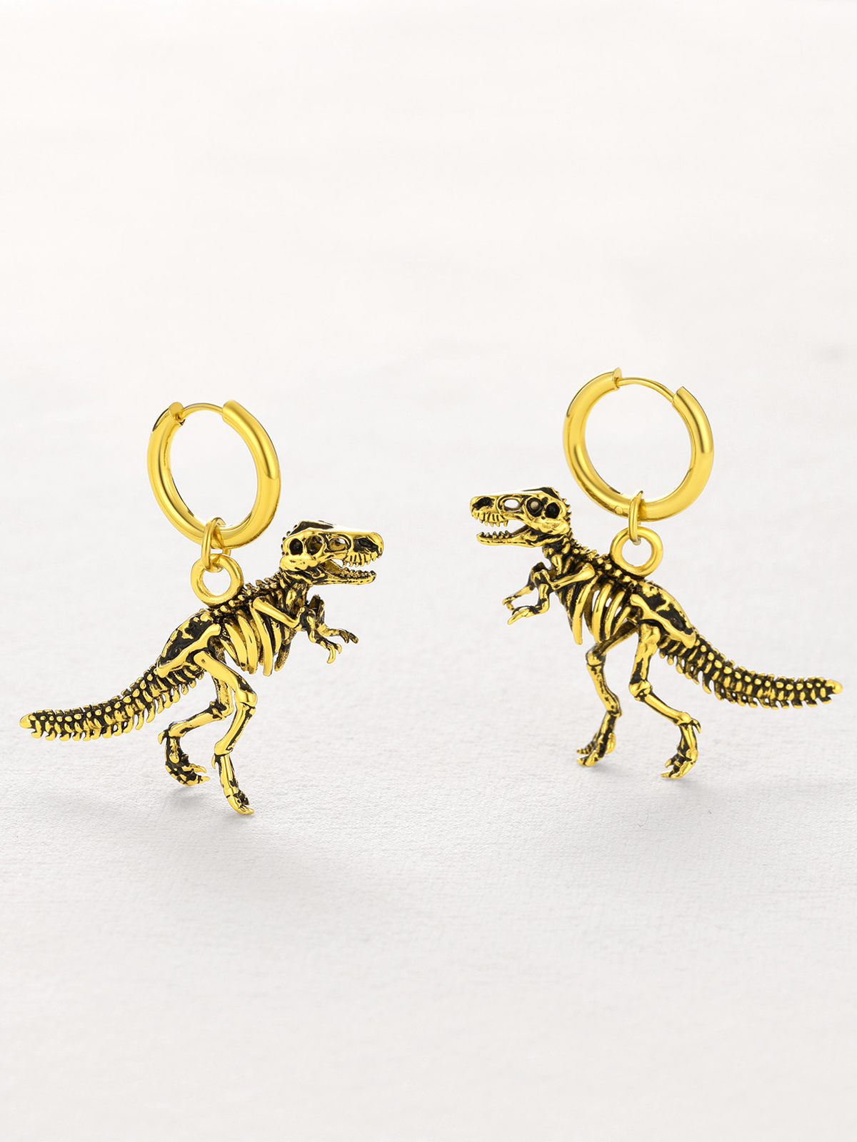 Tyrannosaurus Rex Huggie Hoops Punk Rock Earrings in 18K Gold