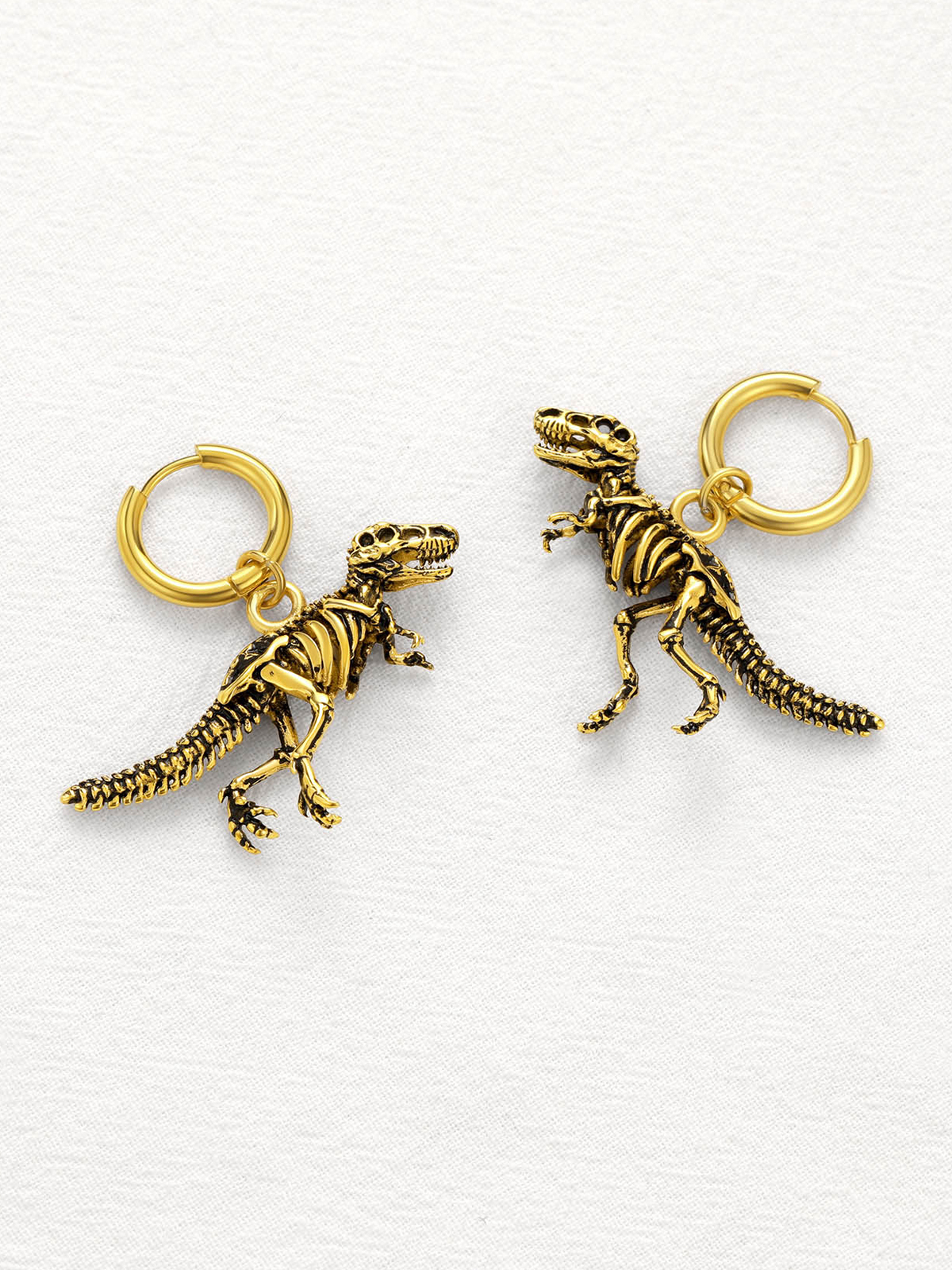 Tyrannosaurus Rex Huggie Hoops Punk Rock Earrings in 18K Gold
