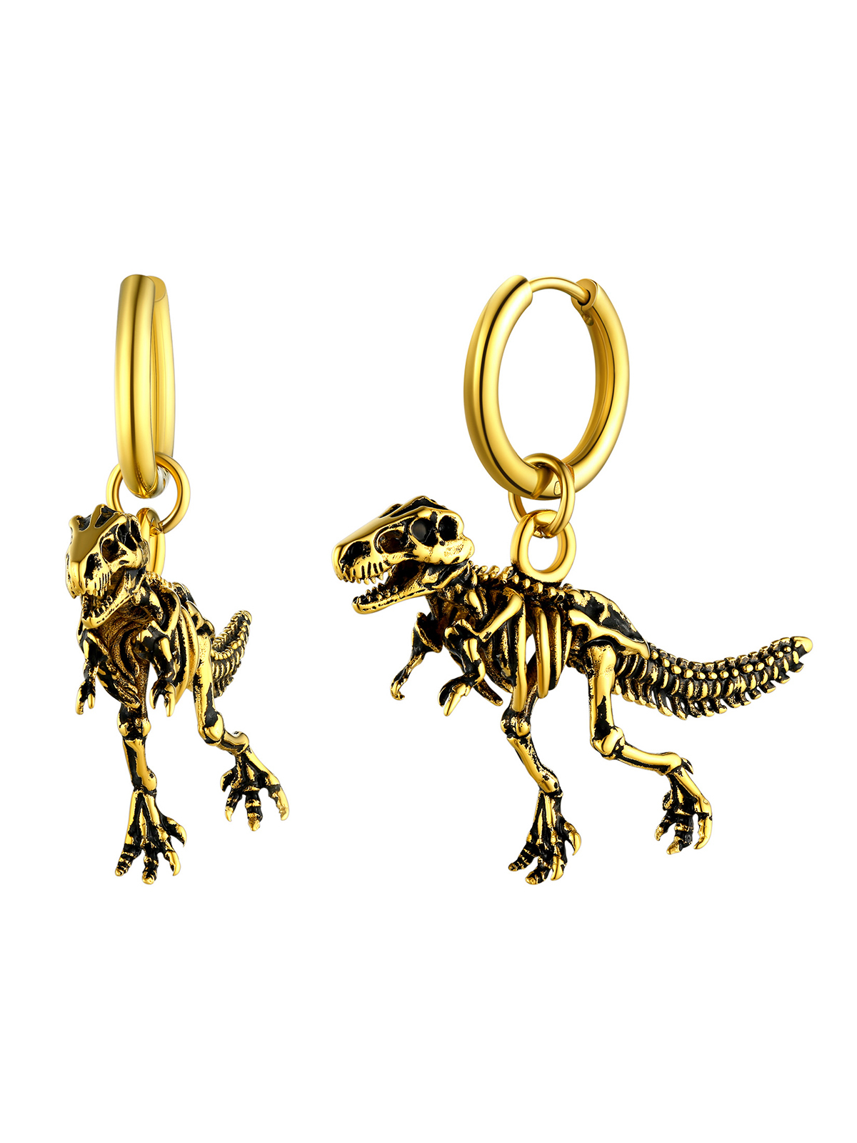 Tyrannosaurus Rex Huggie Hoops Punk Rock Earrings in 18K Gold