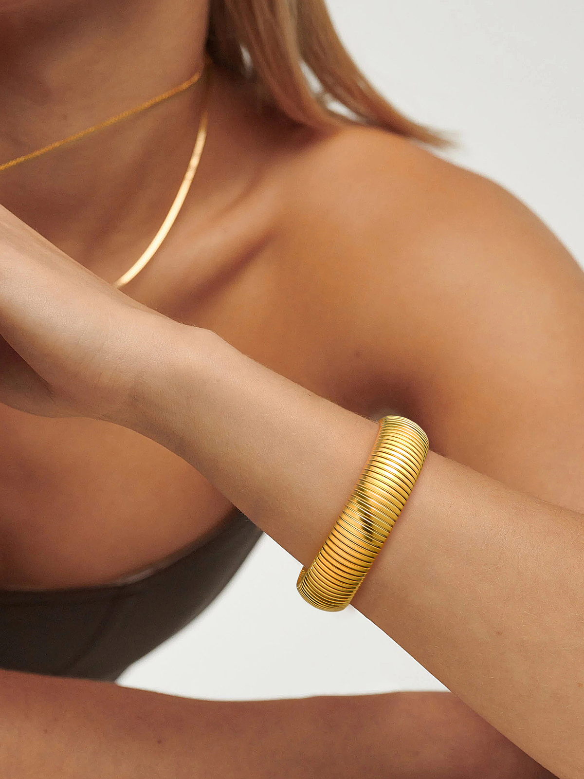 Chunky Stretch Bangle Bracelet in 18K Gold Plated