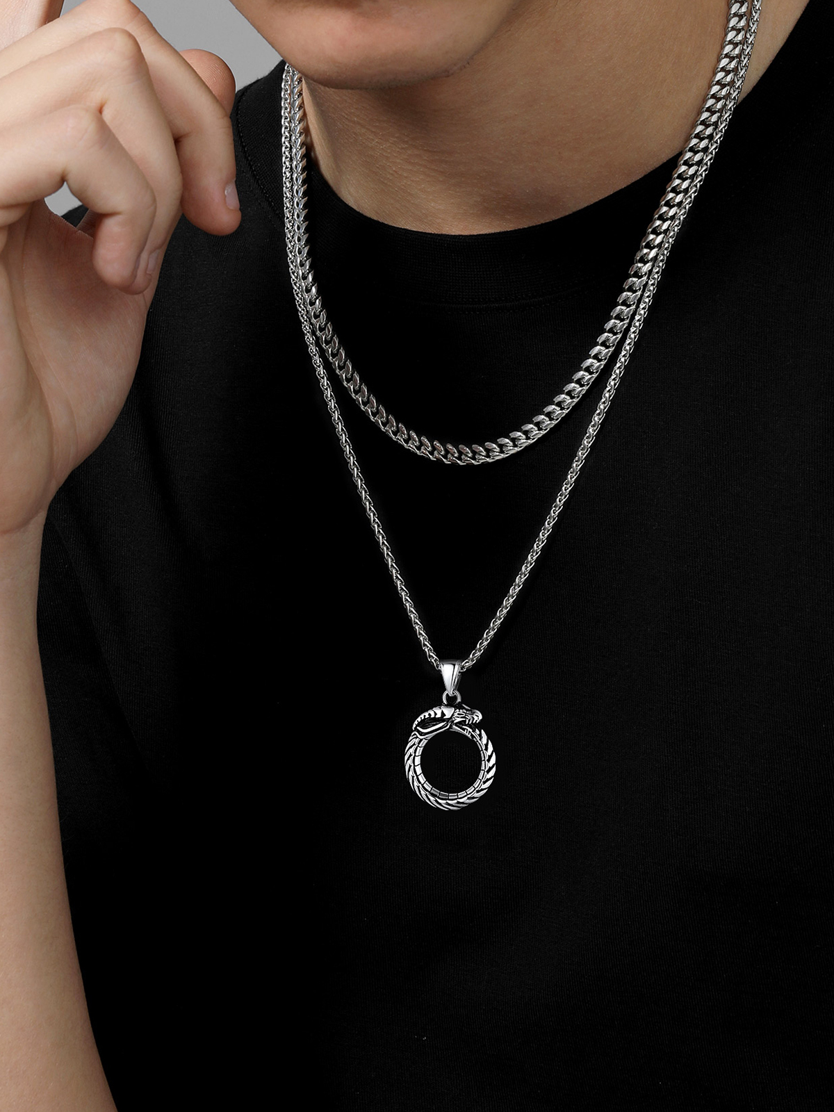 Ouroboros Dragon Pendant Animal Necklace in Stainless