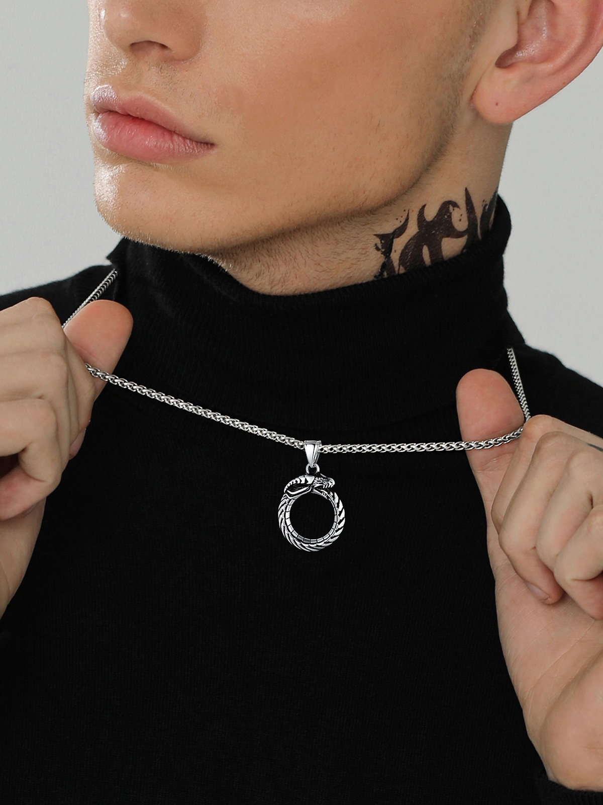 Ouroboros Dragon Pendant Animal Necklace in Stainless