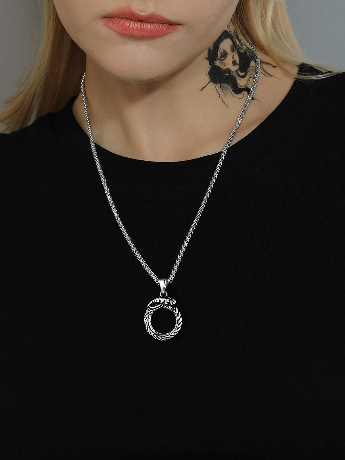 Ouroboros Dragon Pendant Animal Necklace in Stainless