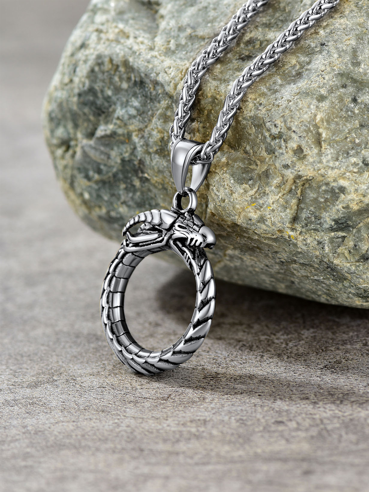 Ouroboros Dragon Pendant Animal Necklace in Stainless