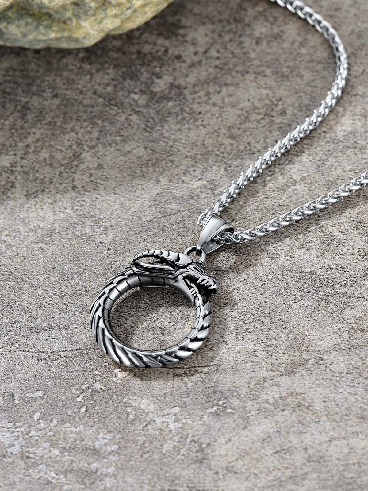 Ouroboros Dragon Pendant Animal Necklace in Stainless