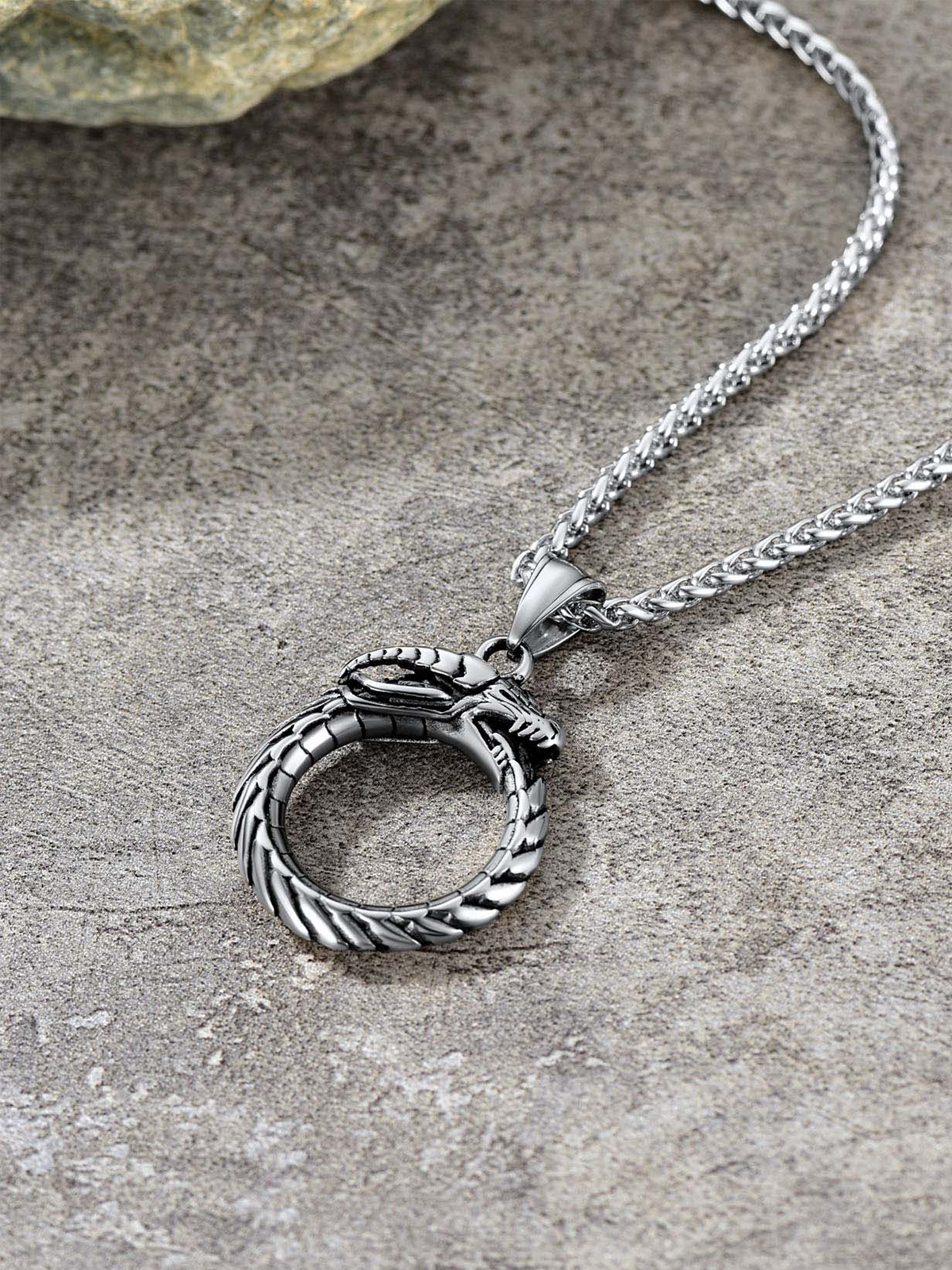 Ouroboros Dragon Pendant Animal Necklace in Stainless