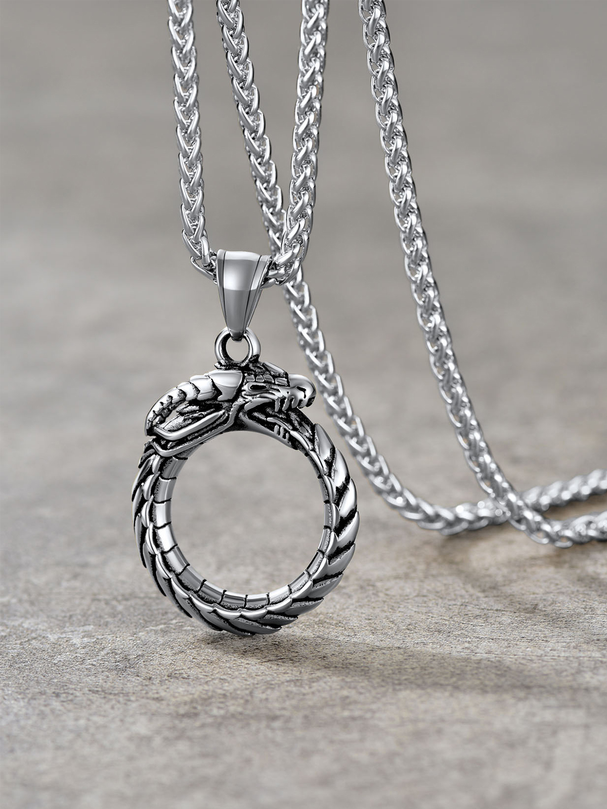 Ouroboros Dragon Pendant Animal Necklace in Stainless