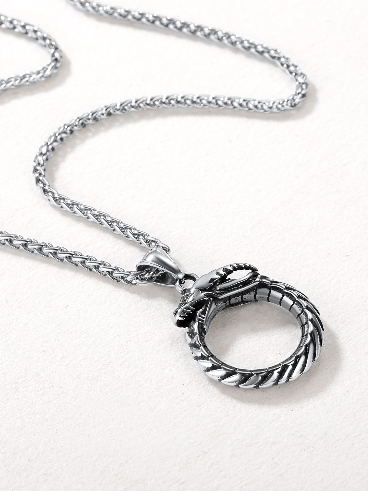 Ouroboros Dragon Pendant Animal Necklace in Stainless