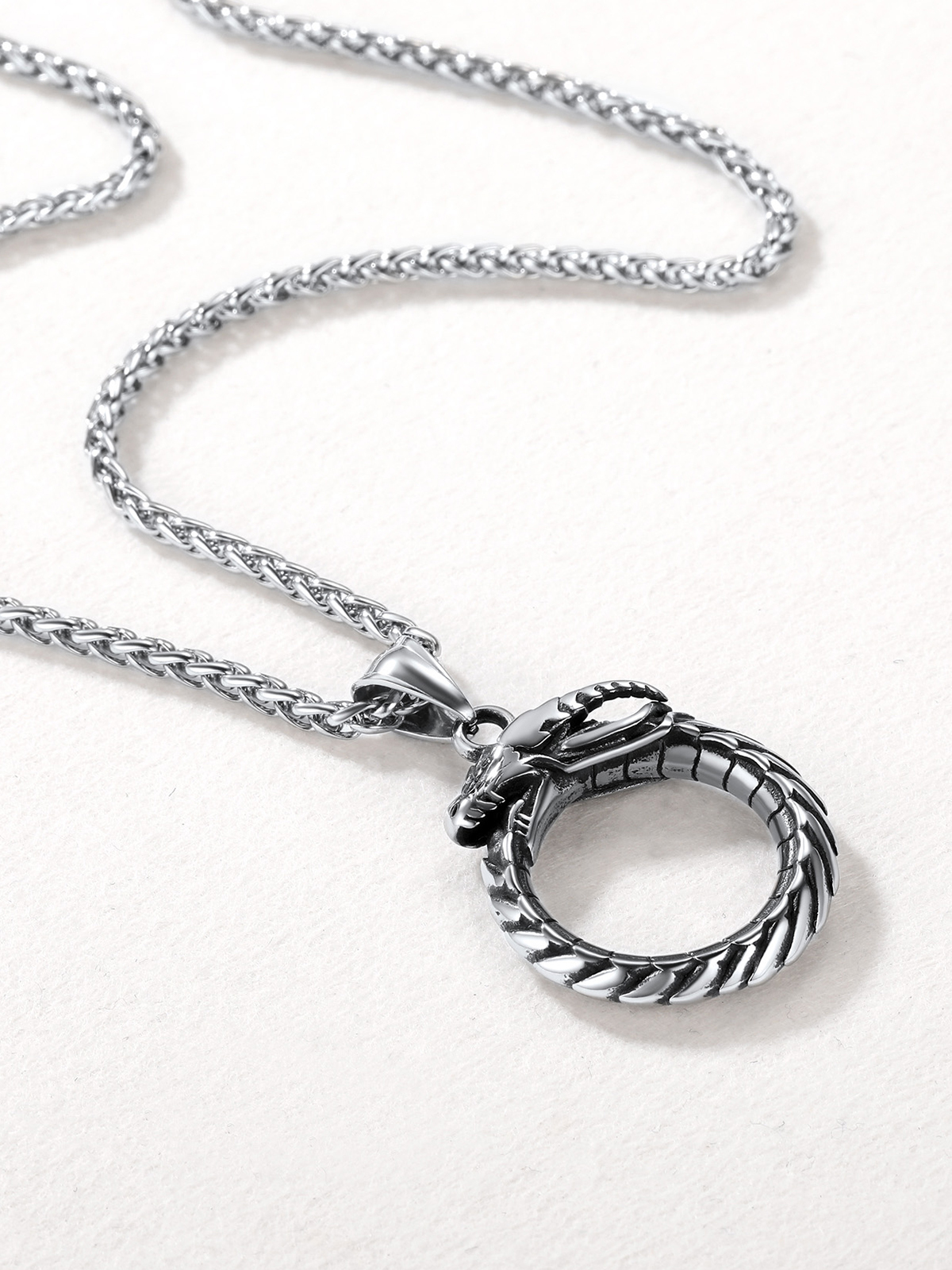 Ouroboros Dragon Pendant Animal Necklace in Stainless