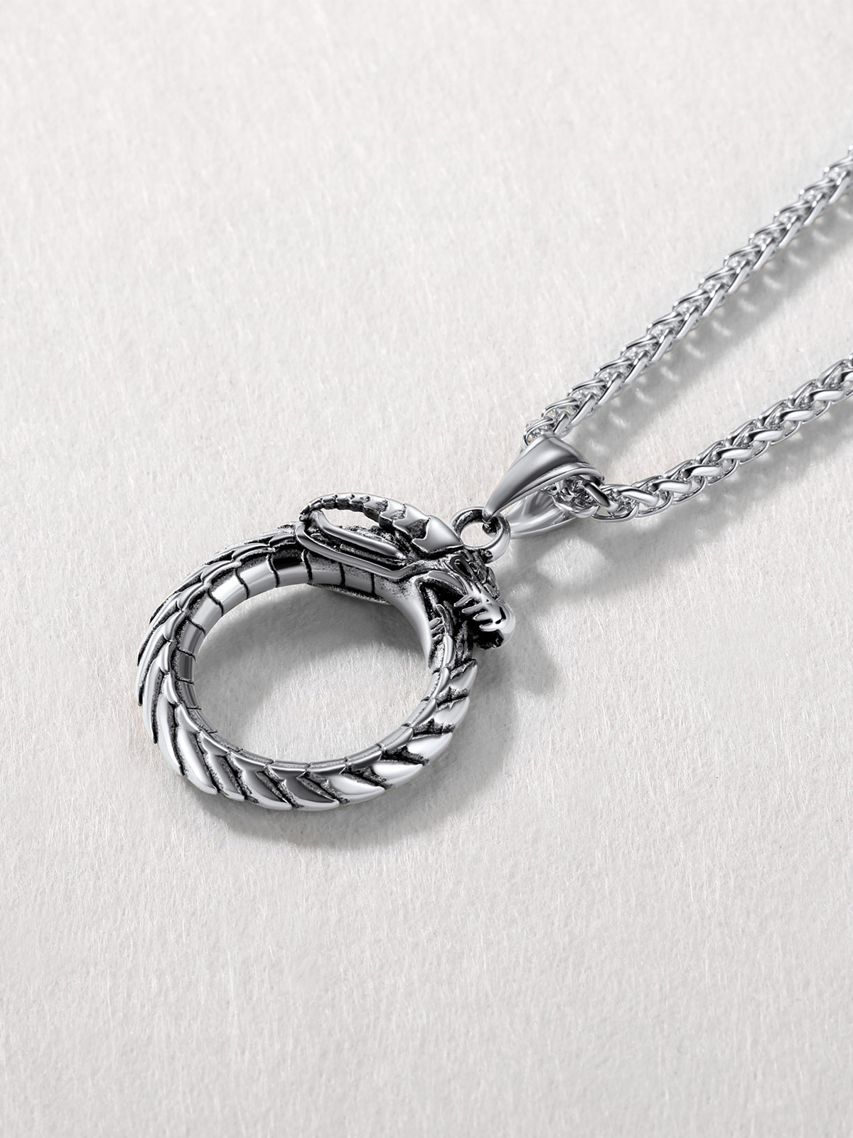 Ouroboros Dragon Pendant Animal Necklace in Stainless