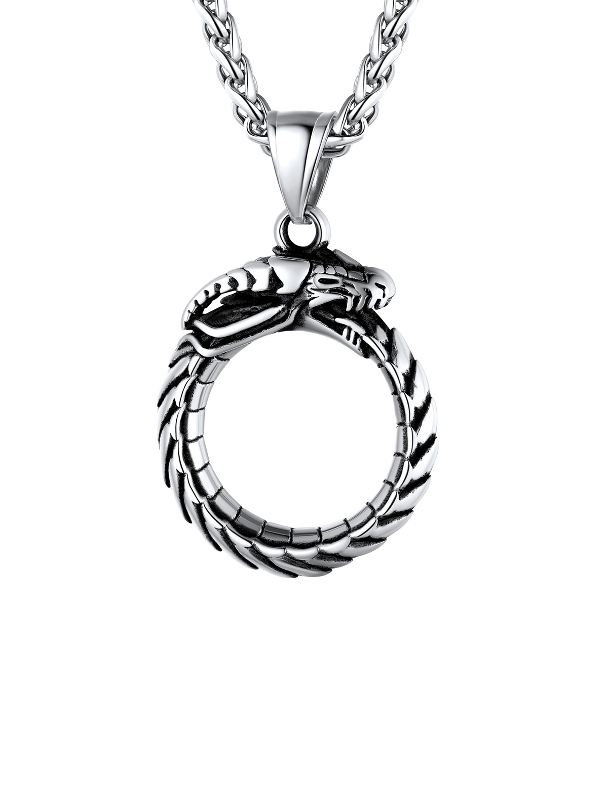 Ouroboros Dragon Pendant Animal Necklace in Stainless