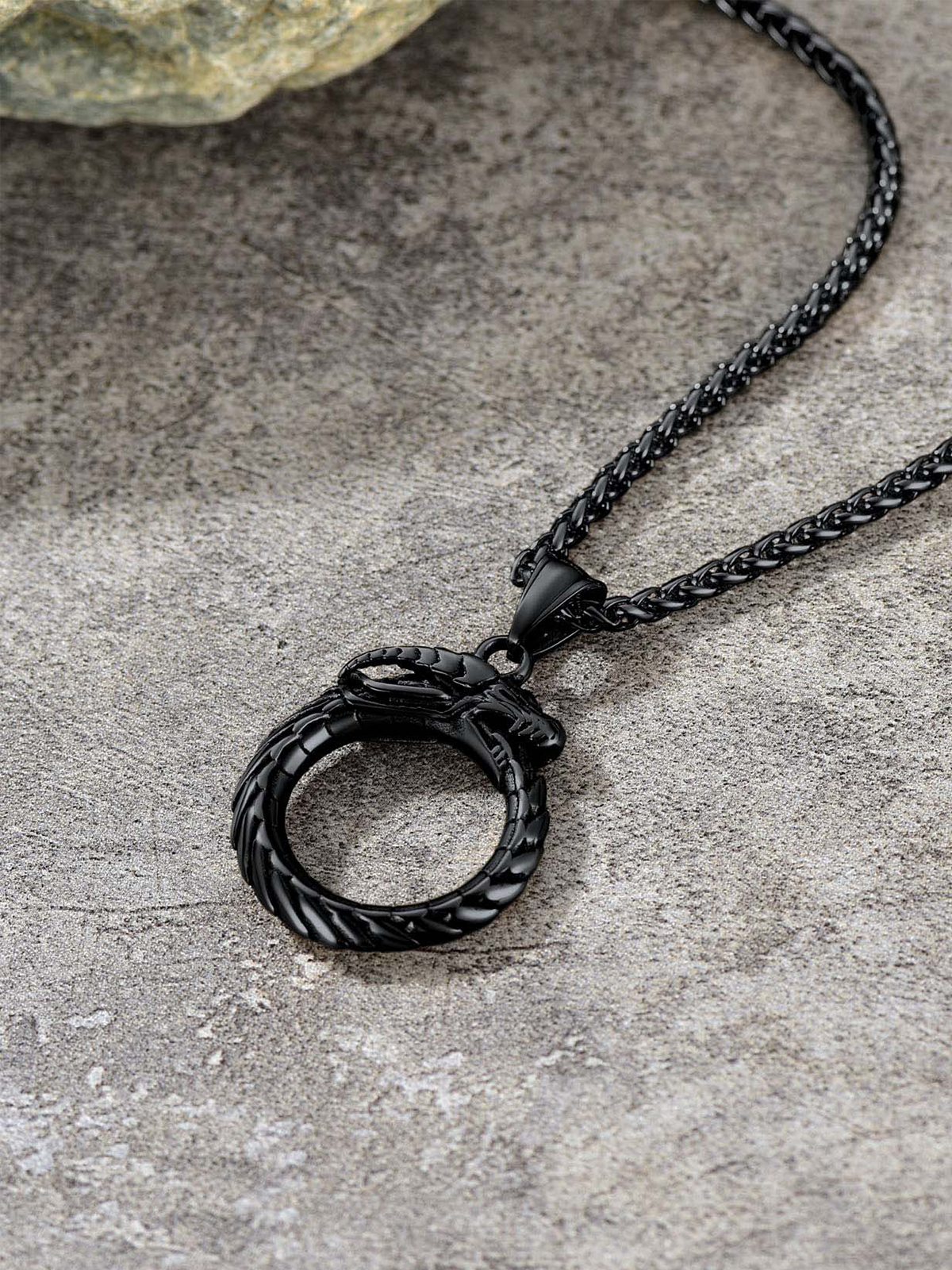 Ouroboros Dragon Pendant Animal Necklace in Black Plated