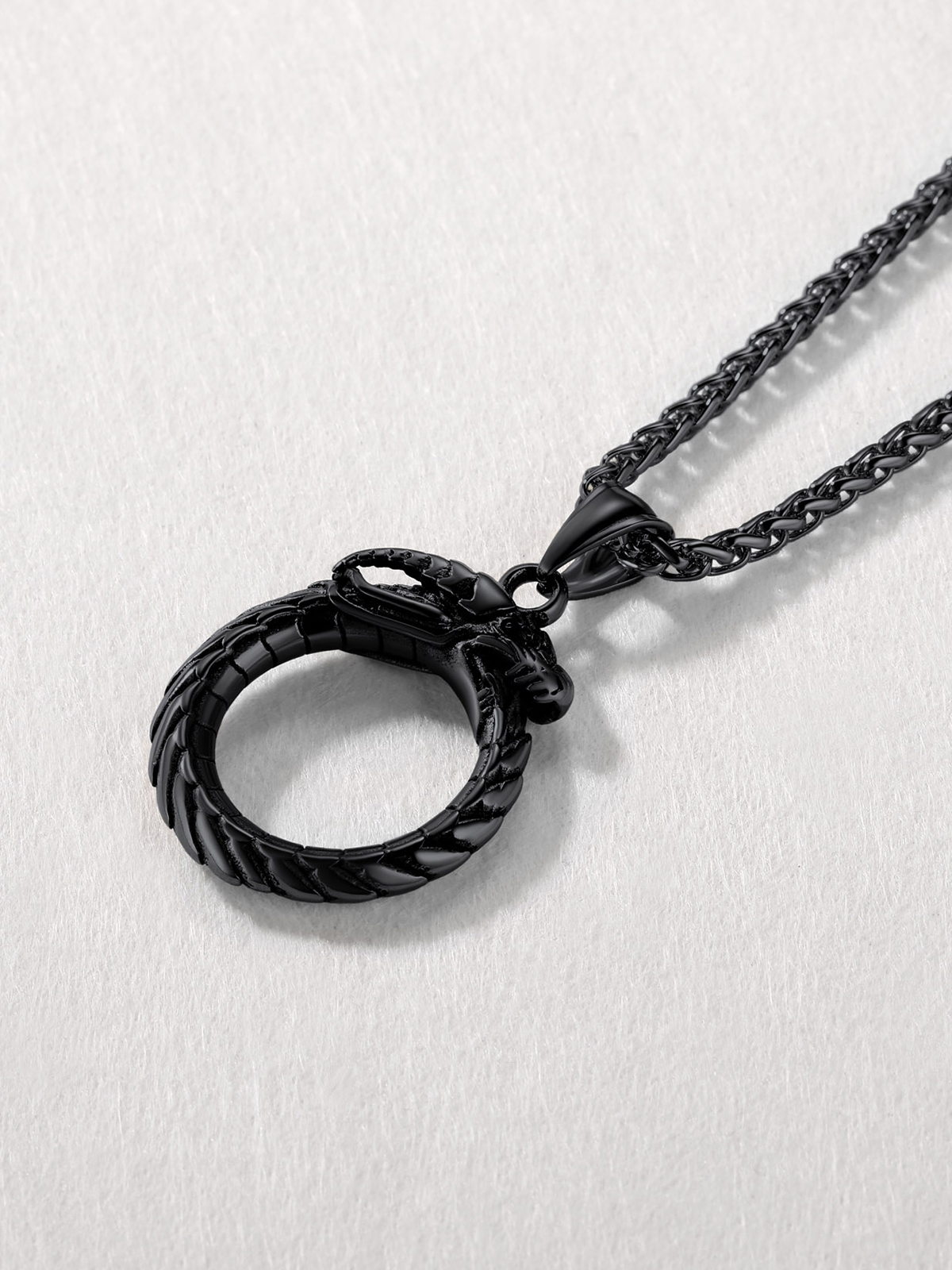 Ouroboros Dragon Pendant Animal Necklace in Black Plated