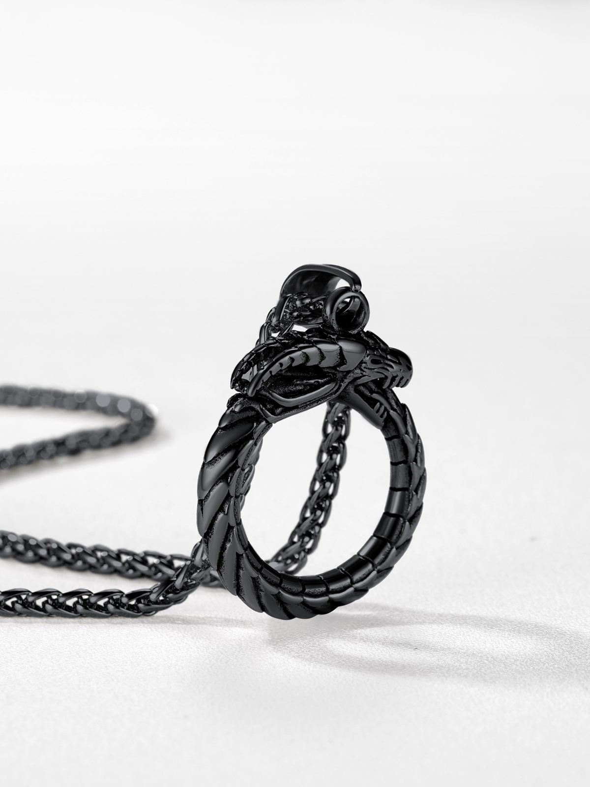Ouroboros Dragon Pendant Animal Necklace in Black Plated