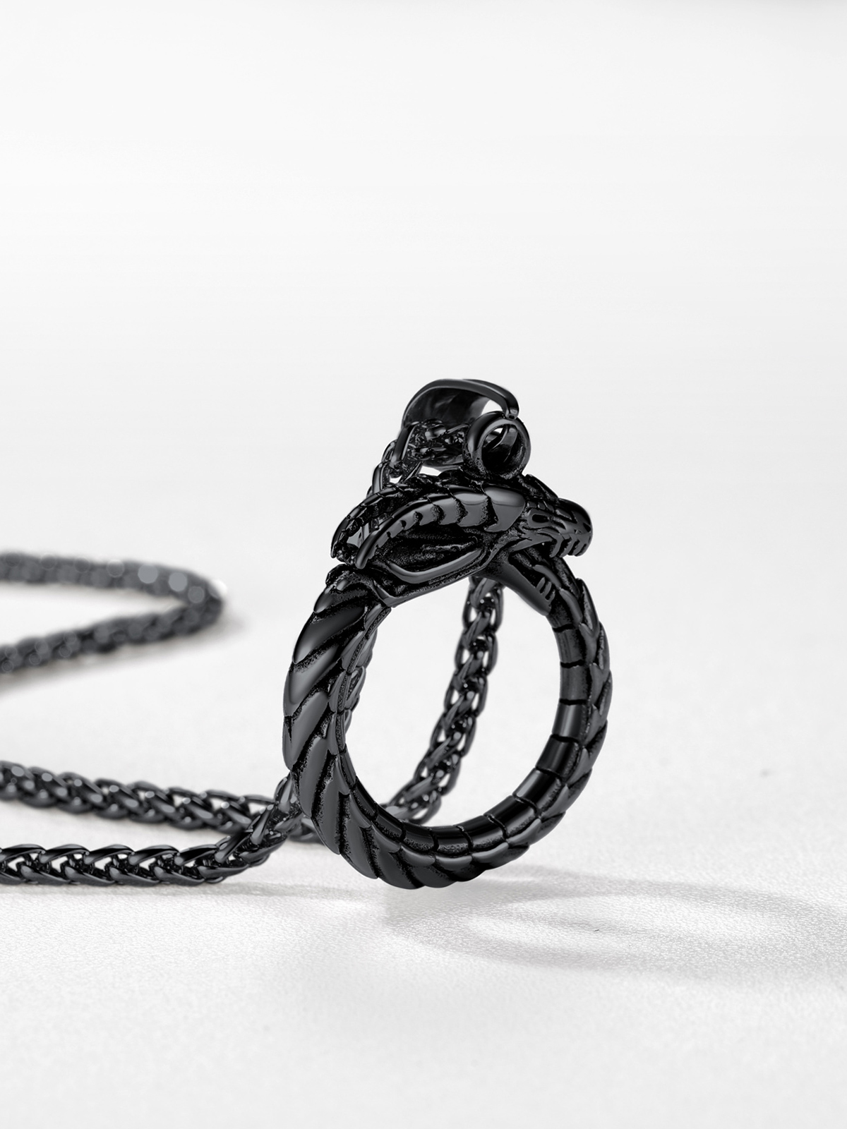Ouroboros Dragon Pendant Animal Necklace in Black Plated