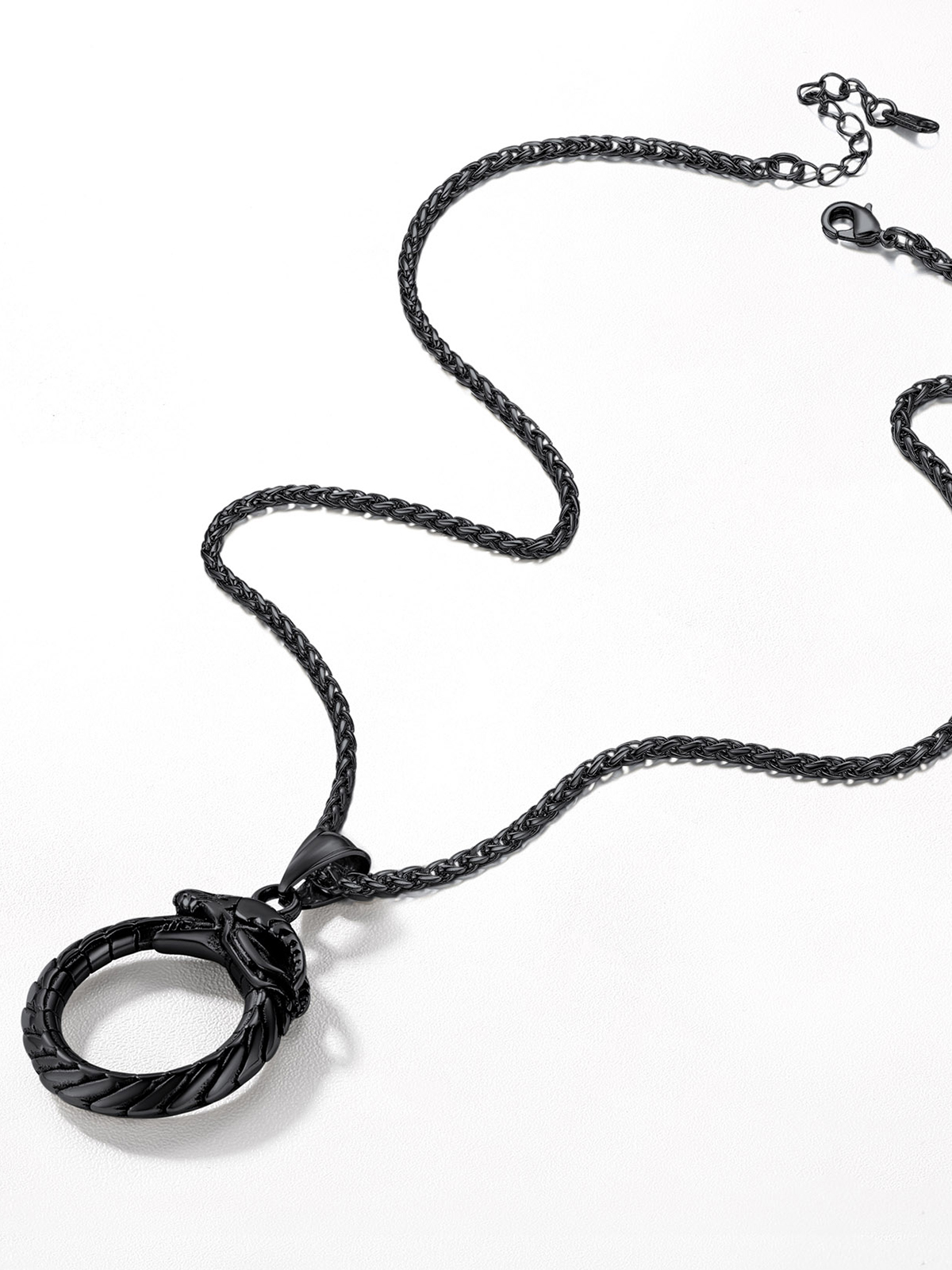 Ouroboros Dragon Pendant Animal Necklace in Black Plated
