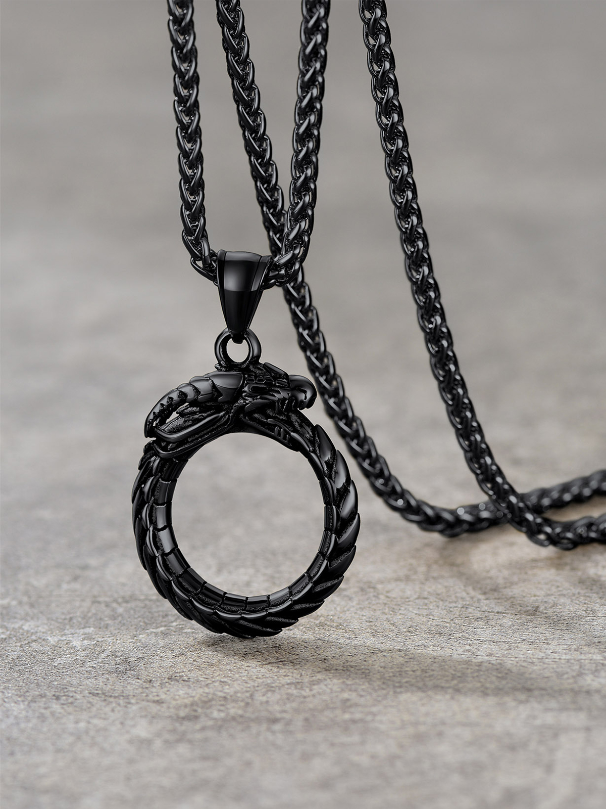 Ouroboros Dragon Pendant Animal Necklace in Black Plated