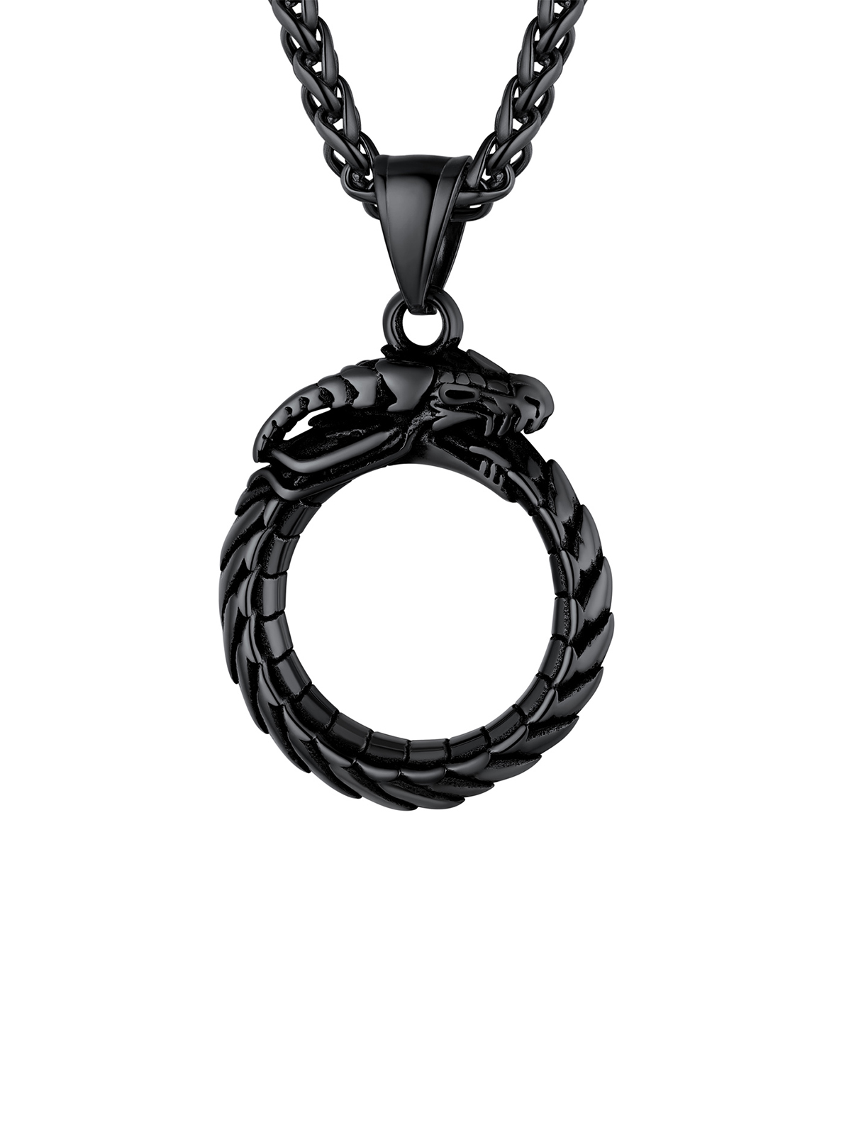 Ouroboros Dragon Pendant Animal Necklace in Black Plated