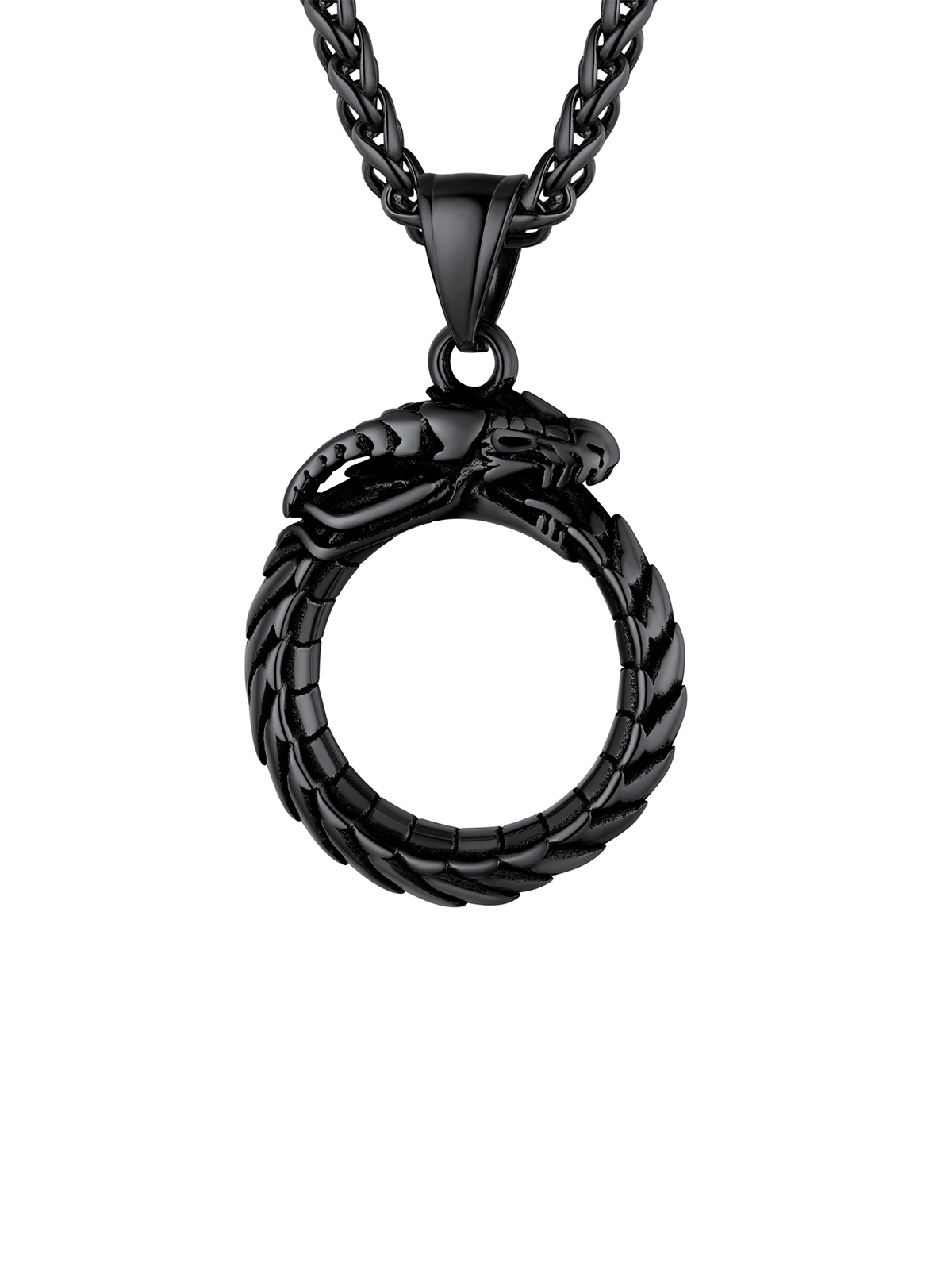 Ouroboros Dragon Pendant Animal Necklace in Black Plated