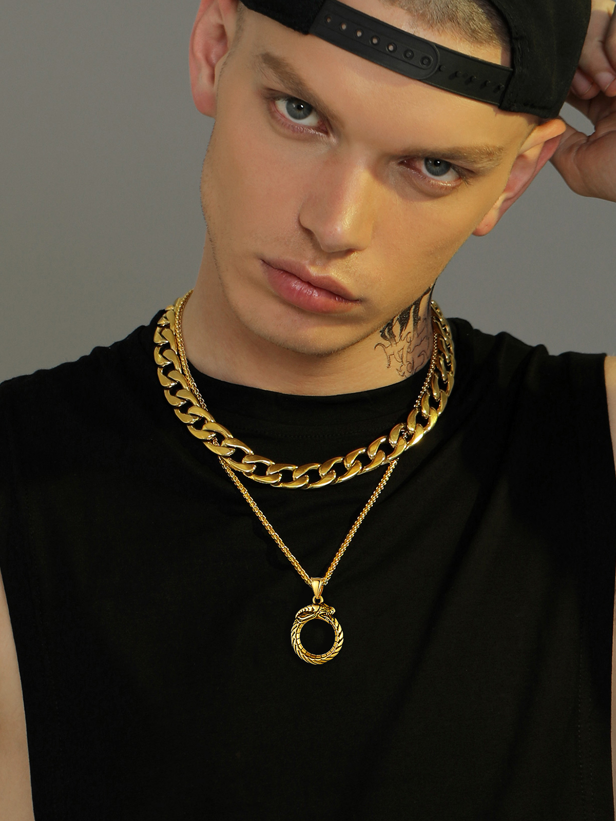 Ouroboros Dragon Pendant Animal Necklace in 18K Gold Plated