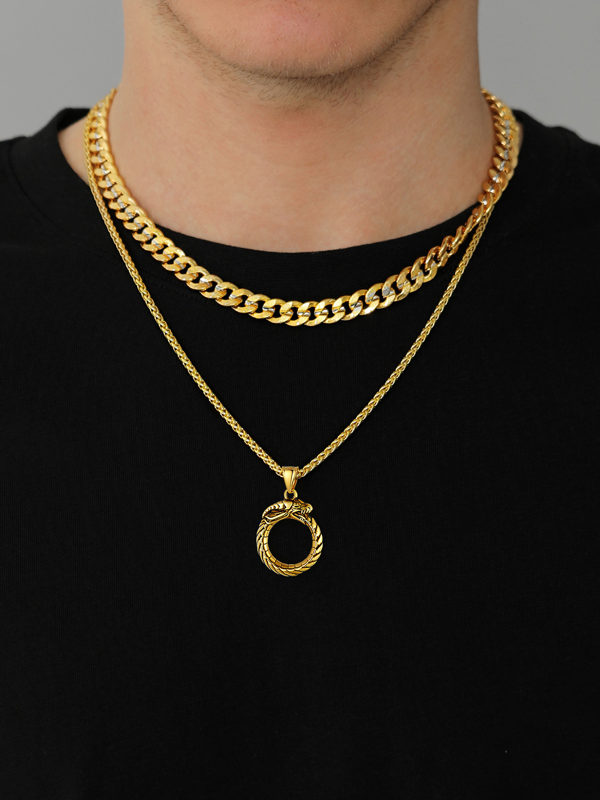 Ouroboros Dragon Pendant Animal Necklace in 18K Gold Plated