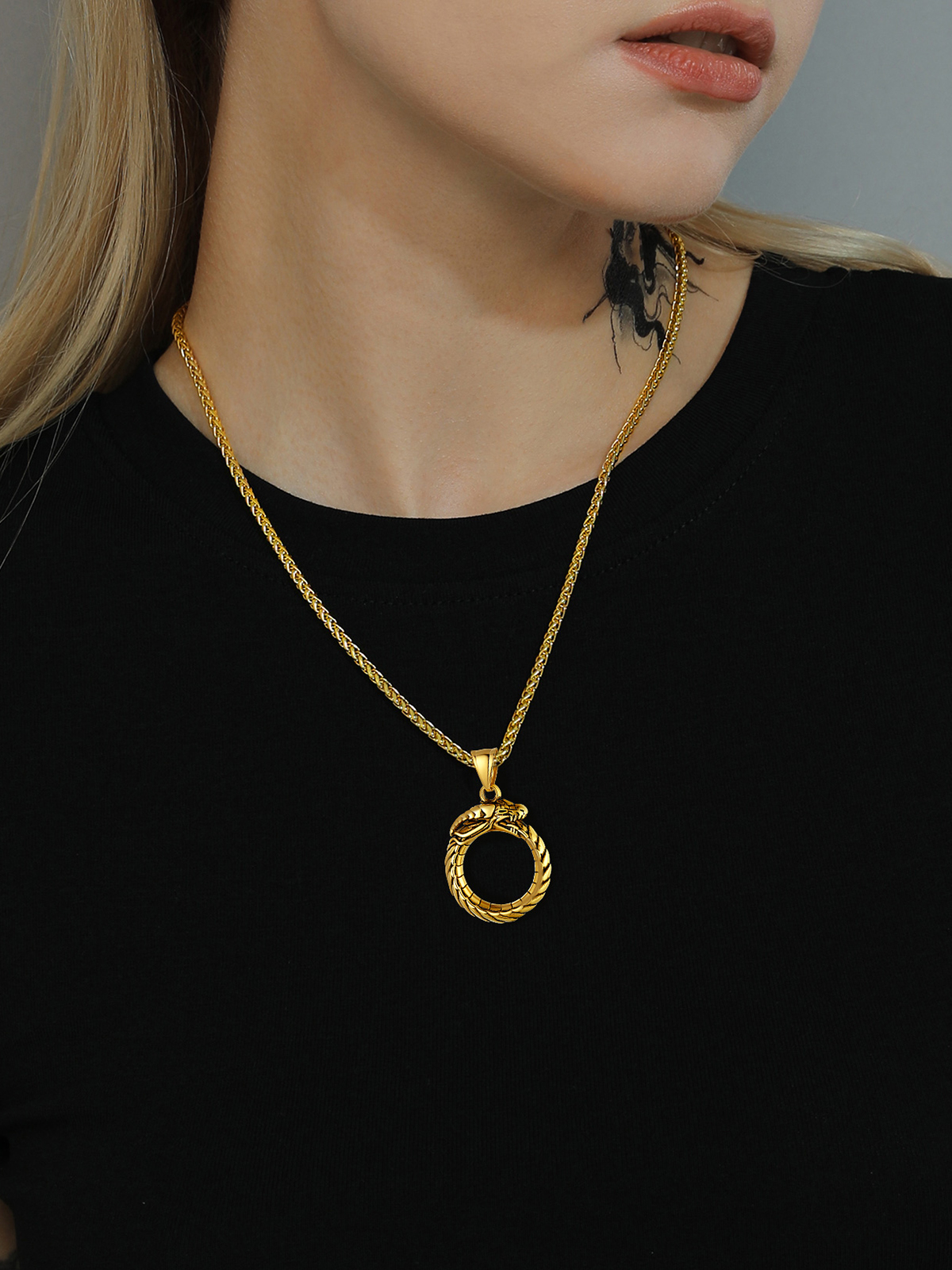 Ouroboros Dragon Pendant Animal Necklace in 18K Gold Plated