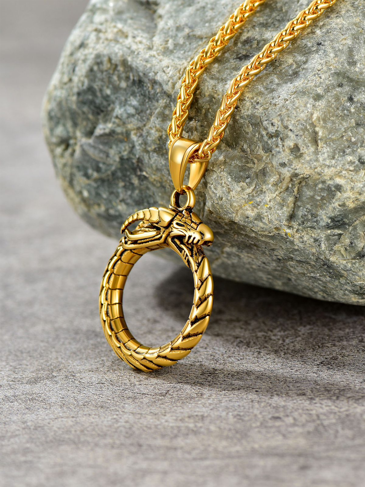 Ouroboros Dragon Pendant Animal Necklace in 18K Gold Plated