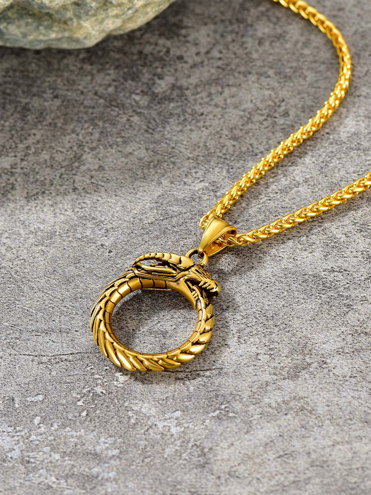 Ouroboros Dragon Pendant Animal Necklace in 18K Gold Plated