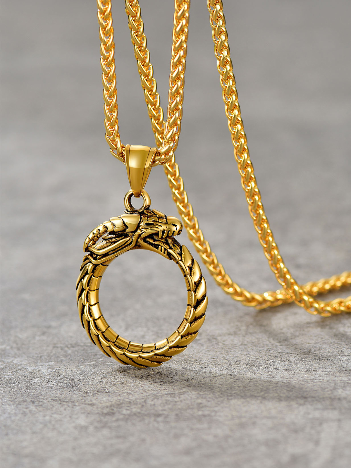 Ouroboros Dragon Pendant Animal Necklace in 18K Gold Plated