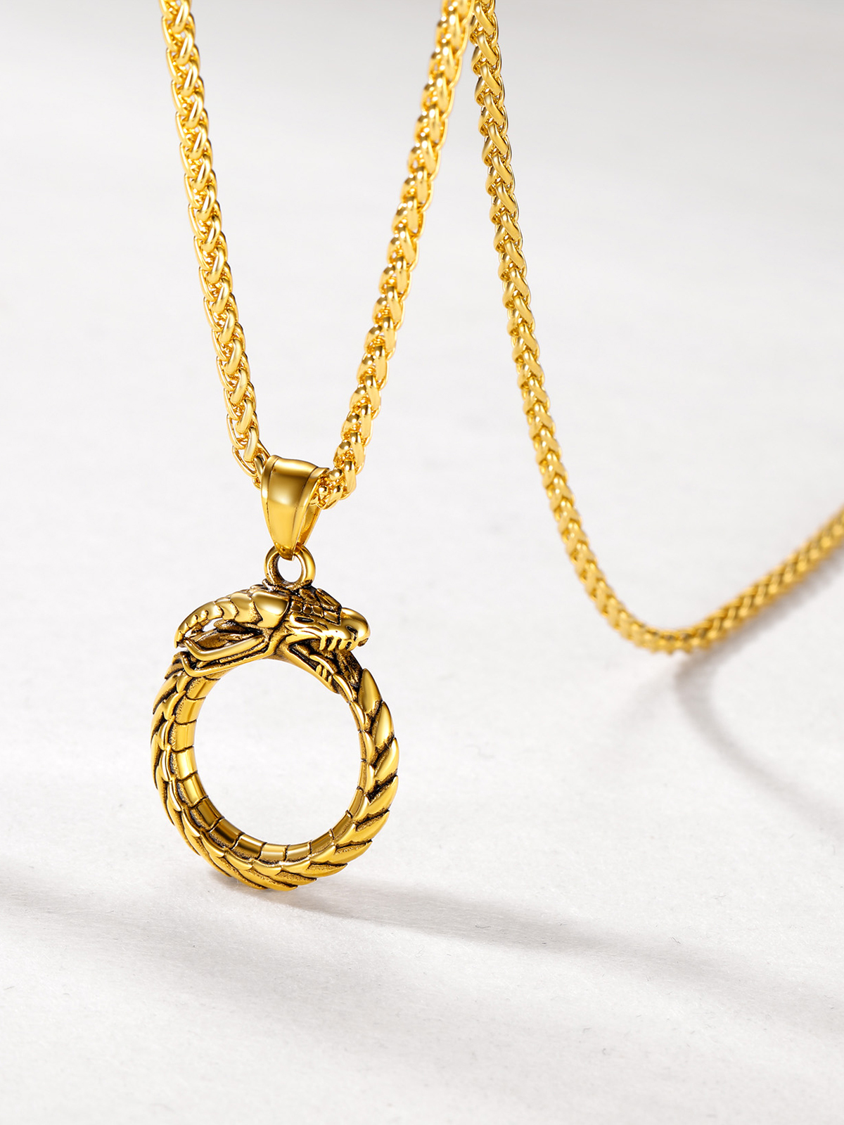 Ouroboros Dragon Pendant Animal Necklace in 18K Gold Plated