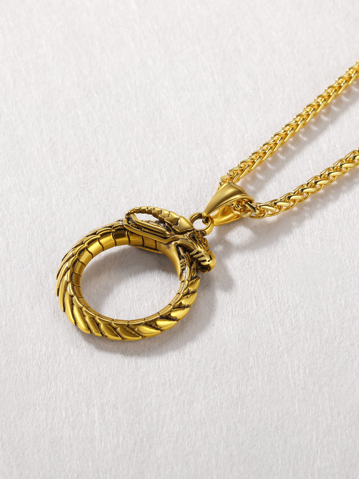 Ouroboros Dragon Pendant Animal Necklace in 18K Gold Plated