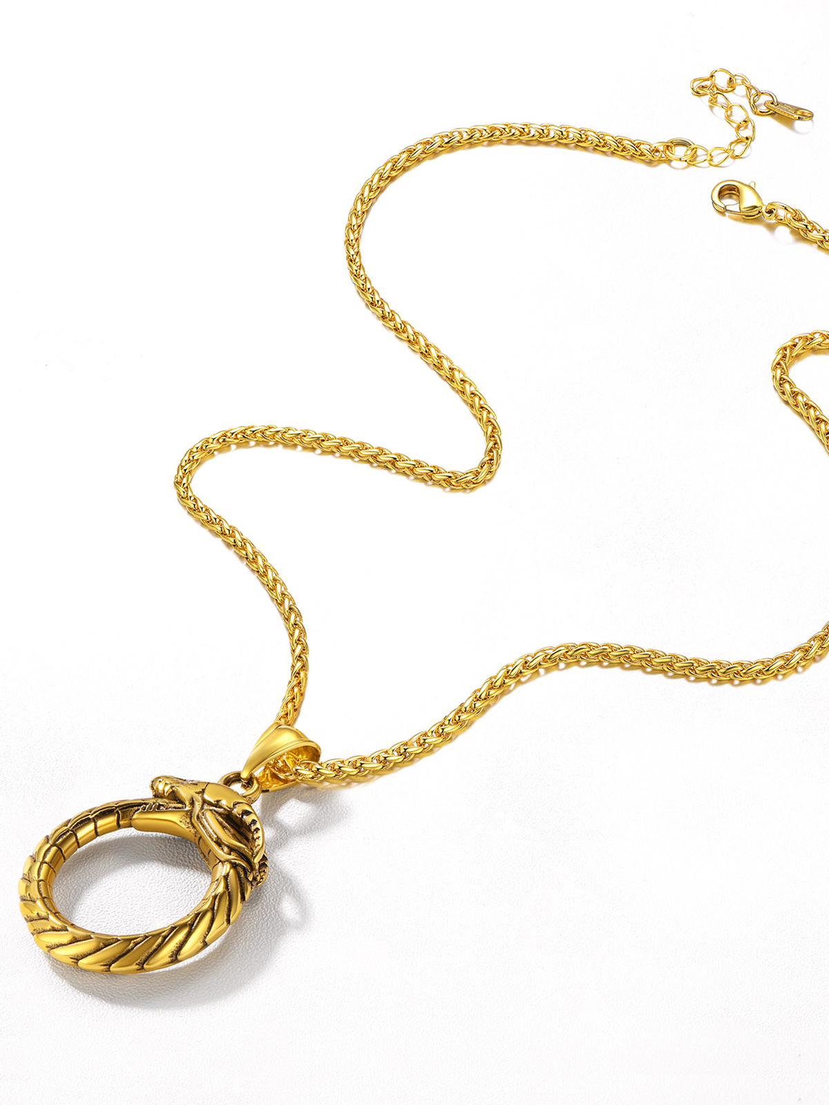 Ouroboros Dragon Pendant Animal Necklace in 18K Gold Plated
