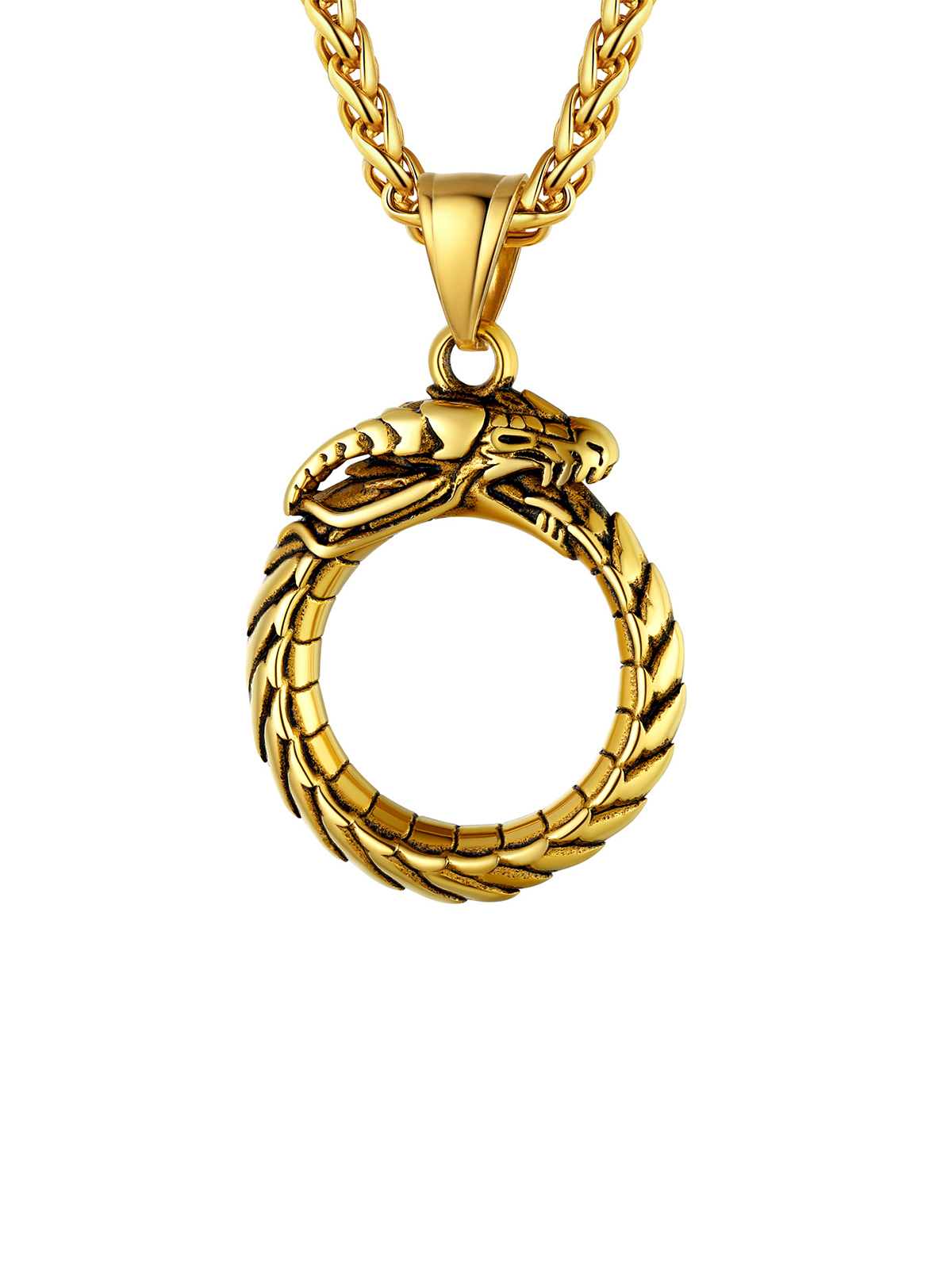 Ouroboros Dragon Pendant Animal Necklace in 18K Gold Plated