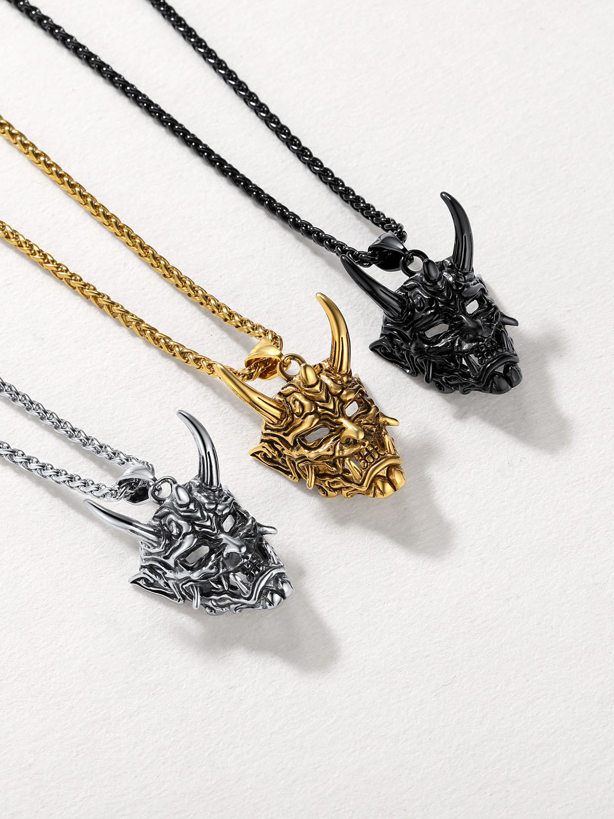 Halloween Gothic Jewelry Demon Horn Pendant Punk Evil Necklace in Stainless