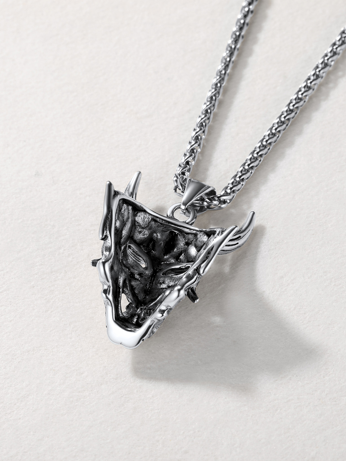 Halloween Gothic Jewelry Demon Horn Pendant Punk Evil Necklace in Stainless