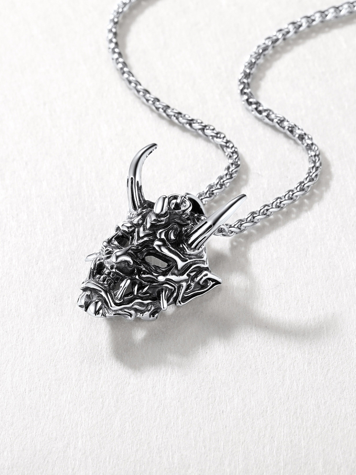 Halloween Gothic Jewelry Demon Horn Pendant Punk Evil Necklace in Stainless