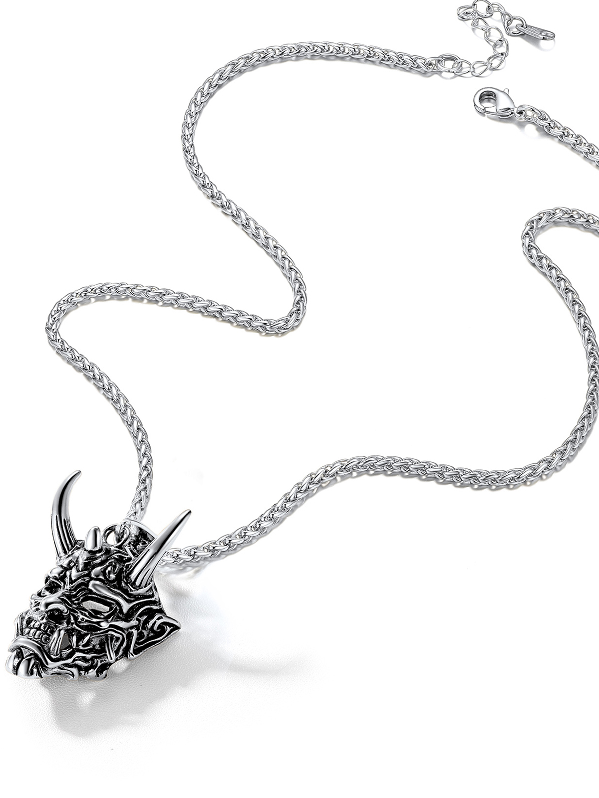 Halloween Gothic Jewelry Demon Horn Pendant Punk Evil Necklace in Stainless